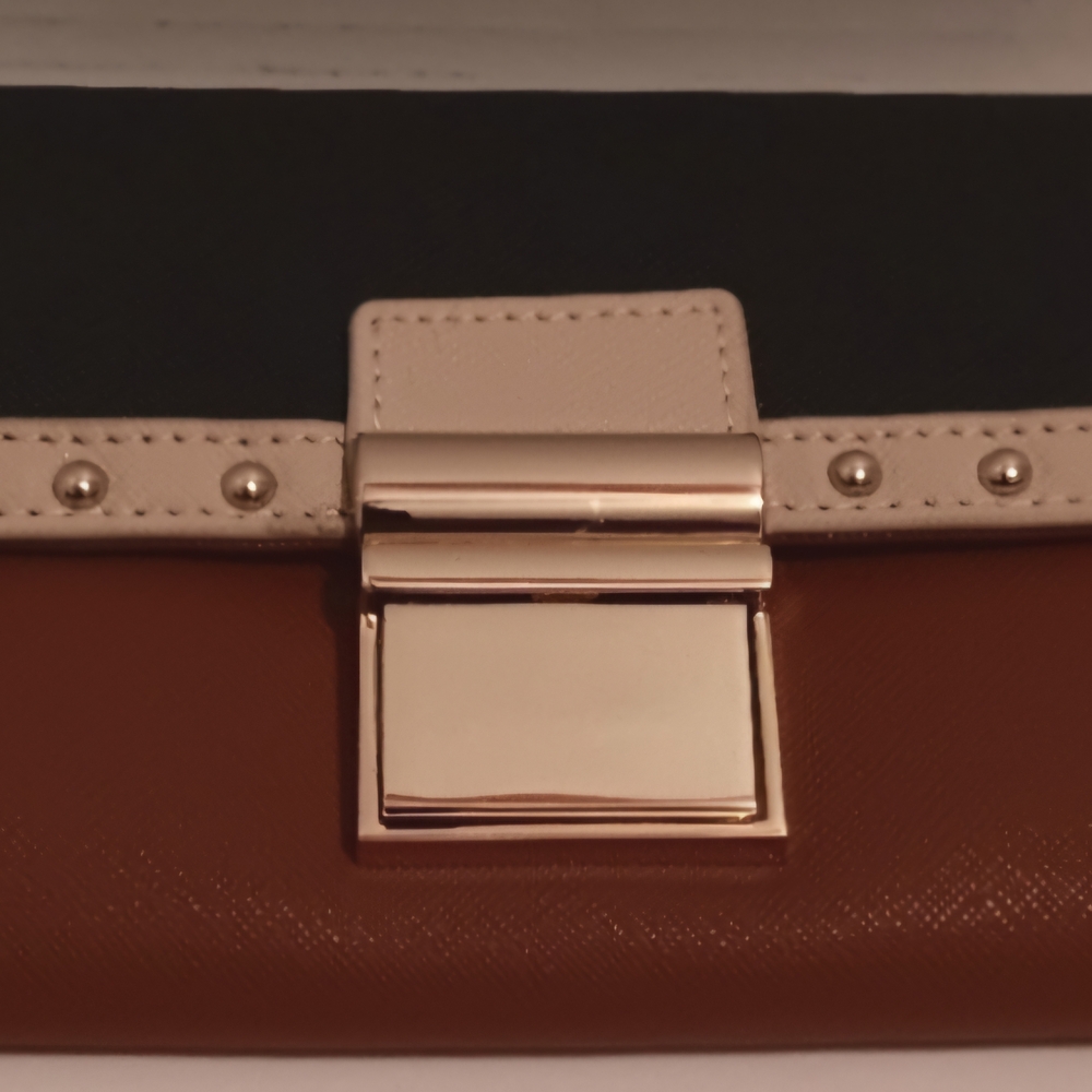 Badgley Mischka Brown & Cream Colorblock Clutch /Wallet Nwt Decorative Studs